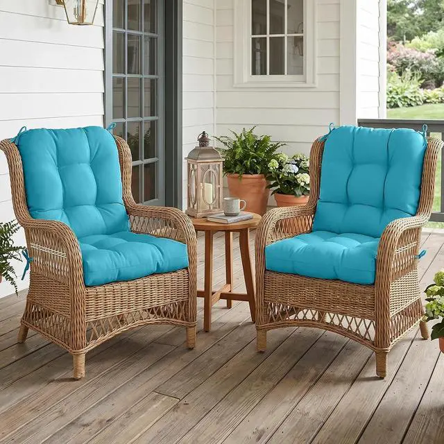 Alt view image 5 of 7 - Tufted Outdoor/Indoor Seat/Back Chair Cushions, Set of 2, 42'' x 21'', Blue