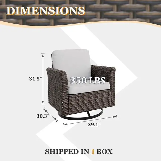 Alt view image 2 of 7 - Ocean Vista Outdoor Wicker Patio Chairs Deep Cushions Weather Resistant Rattan Furniture, Set of 2 Swivel Rocking Chairs, Brown/Beige