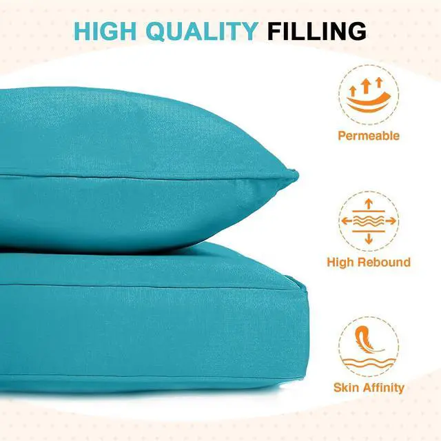 Alt view image 6 of 7 - Outdoor Deep Seat Patio Seat Cushion Set, 24 x 24 x 5 inch, 2-Piece Back Chair Cushion, 4 Pack, Blue