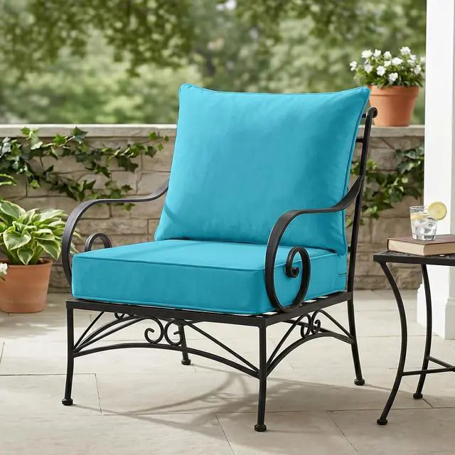Alt view image 7 of 7 - Outdoor Deep Seat Patio Seat Cushion Set, 24 x 24 x 5 inch, 2-Piece Back Chair Cushion, 4 Pack, Blue