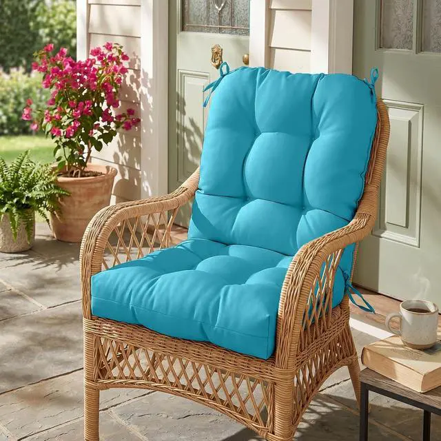 Alt view image 7 of 7 - Tufted Outdoor/Indoor Seat/Back Chair Cushions, Set of 2, 42'' x 21'', Blue