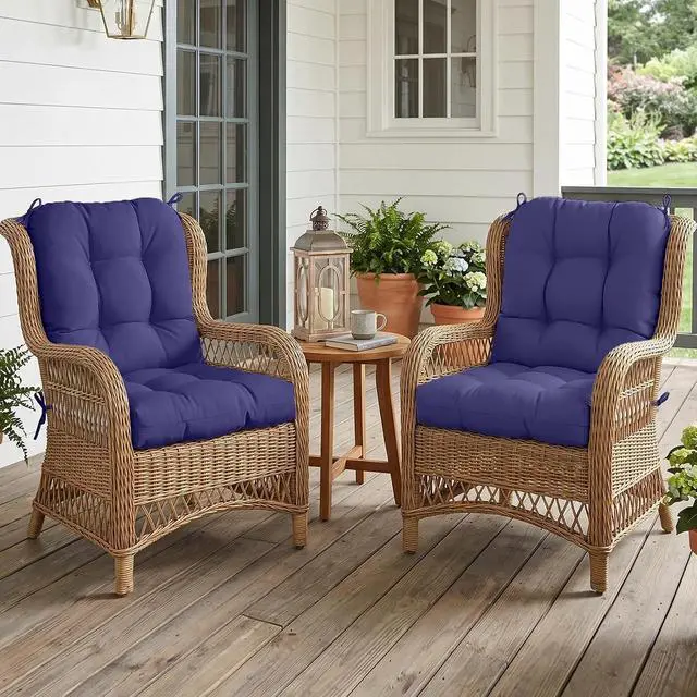 Alt view image 5 of 7 - Tufted Outdoor/Indoor Seat/Back Chair Cushions, 2 Pack, 42'' x 21'', Navy Blue