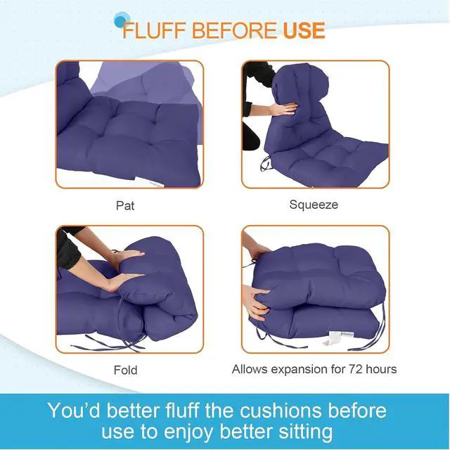 Alt view image 6 of 7 - Tufted Outdoor/Indoor Seat/Back Chair Cushions, 2 Pack, 42'' x 21'', Navy Blue
