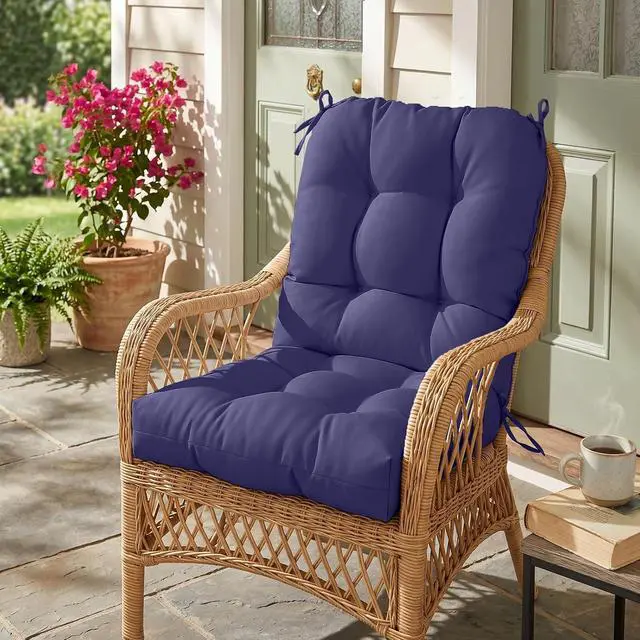 Alt view image 7 of 7 - Tufted Outdoor/Indoor Seat/Back Chair Cushions, 2 Pack, 42'' x 21'', Navy Blue