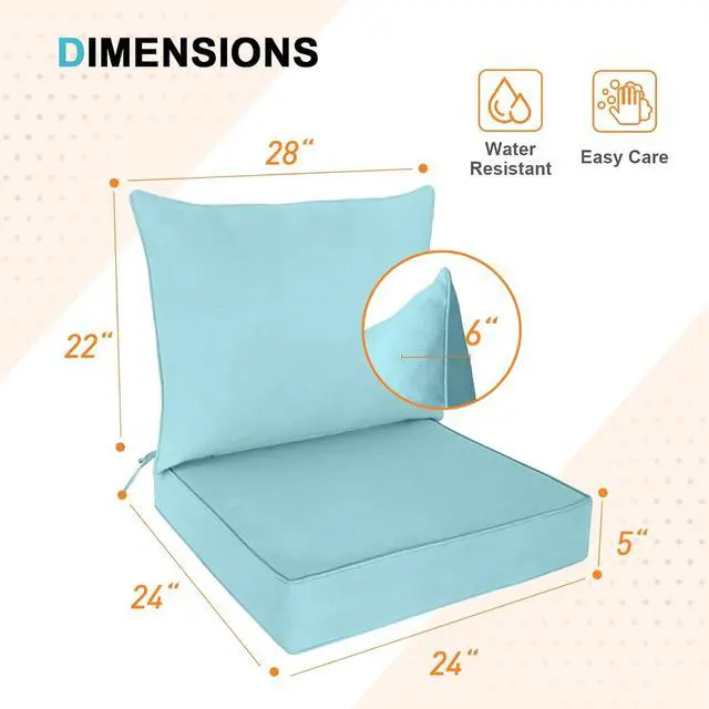 Alt view image 3 of 7 - Outdoor Deep Seat Patio Seat Cushion Set, 24 x 24 x 5 inch, 2-Piece Back Chair Cushion, 2 Pack, Aqua Blue