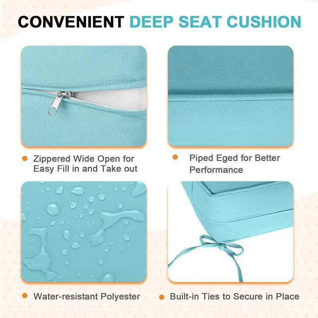 Alt view image 4 of 7 - Outdoor Deep Seat Patio Seat Cushion Set, 24 x 24 x 5 inch, 2-Piece Back Chair Cushion, 2 Pack, Aqua Blue