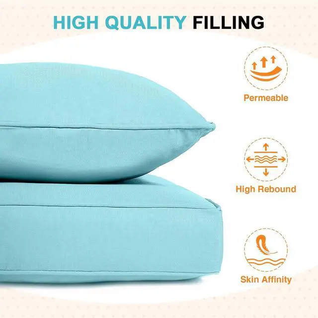Alt view image 6 of 7 - Outdoor Deep Seat Patio Seat Cushion Set, 24 x 24 x 5 inch, 2-Piece Back Chair Cushion, 2 Pack, Aqua Blue