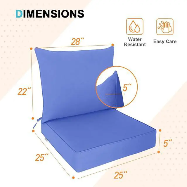 Alt view image 2 of 7 - Outdoor Deep Seat Patio Seat Cushion Set, 25 x 25 x 5 inch, 2-Piece Back Chair Cushion, 1 Pack, Ocean Blue