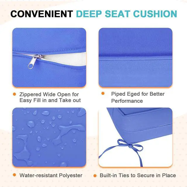 Alt view image 4 of 7 - Outdoor Deep Seat Patio Seat Cushion Set, 25 x 25 x 5 inch, 2-Piece Back Chair Cushion, 1 Pack, Ocean Blue