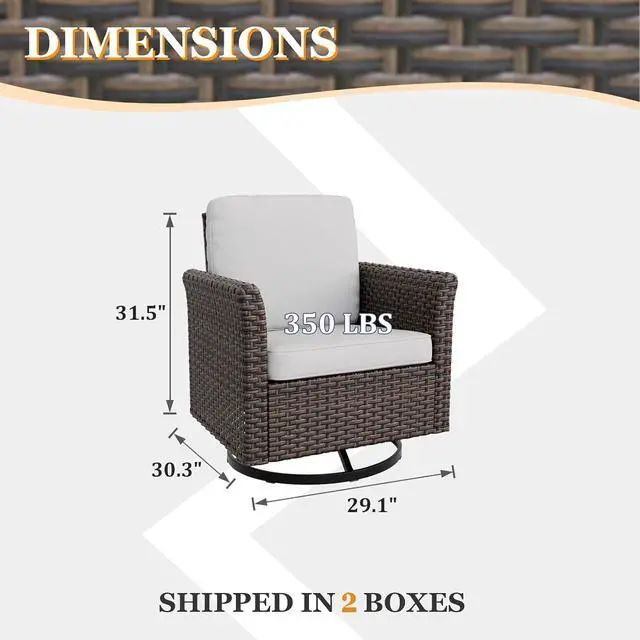 Alt view image 2 of 7 - Ocean Vista Outdoor Wicker Patio Chairs Deep Cushions Weather Resistant Rattan Furniture, Set of 4 Swivel Rocking Chairs, Brown/Beige
