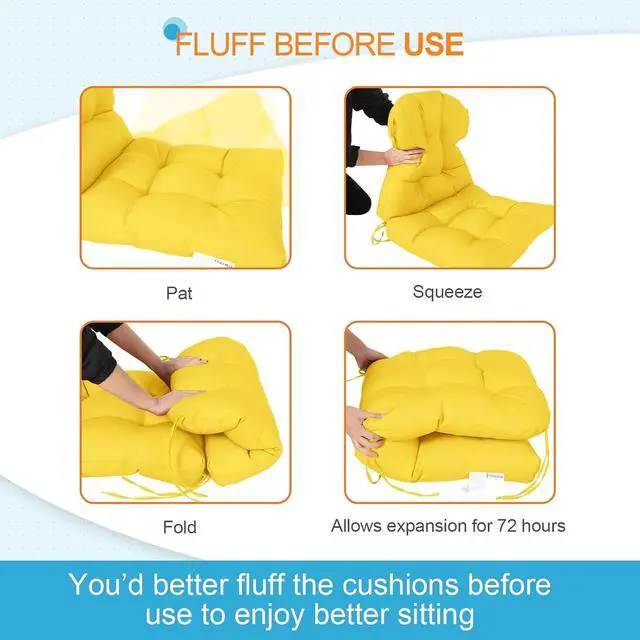 Alt view image 6 of 7 - Tufted Outdoor/Indoor Seat/Back Chair Cushions, 2 Pack, 42'' x 21'', Yellow