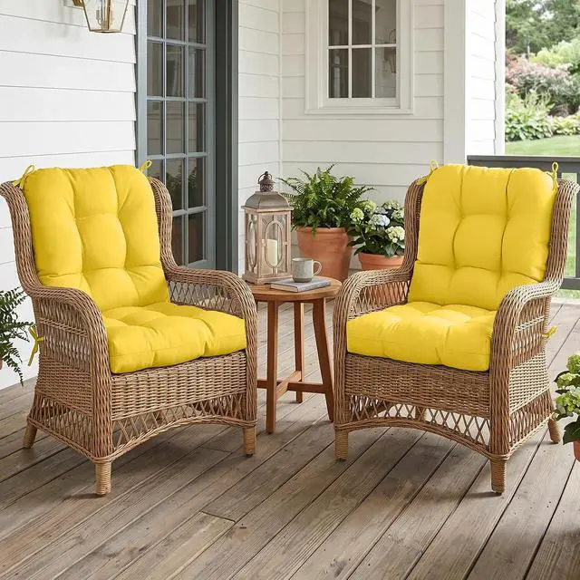 Alt view image 5 of 7 - Tufted Outdoor/Indoor Seat/Back Chair Cushions, 2 Pack, 42'' x 21'', Yellow