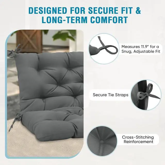 Alt view image 4 of 7 - Outdoor Porch Swing Cushion, 2-3 Seater Patio Bench Seat Cushion for Outdoor Furniture, 59"x43" (Gray)