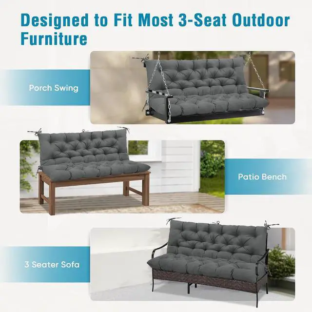 Alt view image 6 of 7 - Outdoor Porch Swing Cushion, 2-3 Seater Patio Bench Seat Cushion for Outdoor Furniture, 59"x43" (Gray)