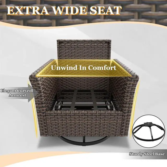 Alt view image 3 of 7 - Ocean Vista Outdoor Wicker Patio Chairs Deep Cushions Weather Resistant Rattan Furniture, Set of 2 Swivel Rocking Chairs, Brown/Beige