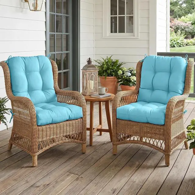 Alt view image 5 of 7 - Tufted Outdoor/Indoor Seat/Back Chair Cushions, 2 Pack, 42'' x 21'', Aqua Blue