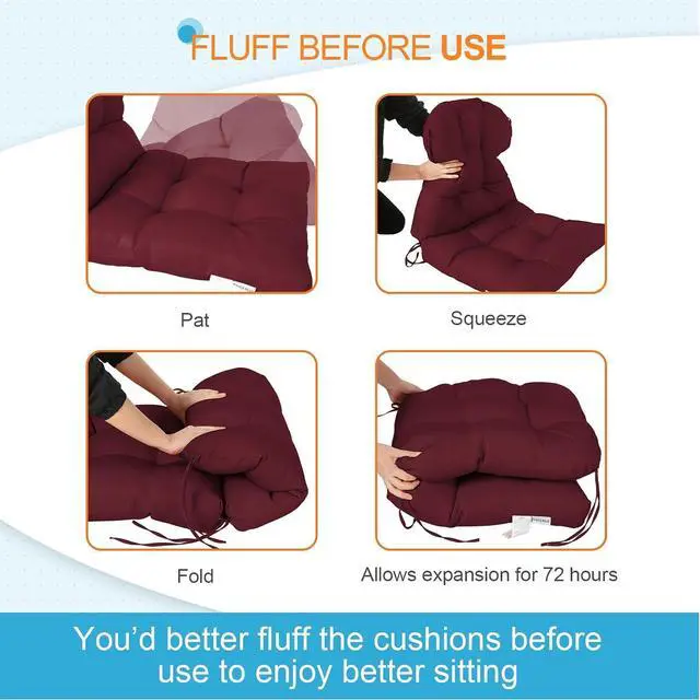 Alt view image 6 of 7 - Tufted Outdoor/Indoor Seat/Back Chair Cushions, 2 Pack, 42'' x 21'', Red Purple