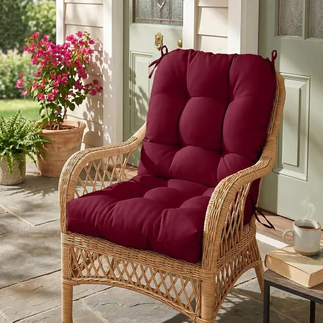 Alt view image 7 of 7 - Tufted Outdoor/Indoor Seat/Back Chair Cushions, 2 Pack, 42'' x 21'', Red Purple