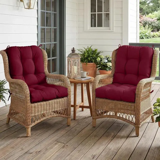 Alt view image 5 of 7 - Tufted Outdoor/Indoor Seat/Back Chair Cushions, 2 Pack, 42'' x 21'', Red Purple