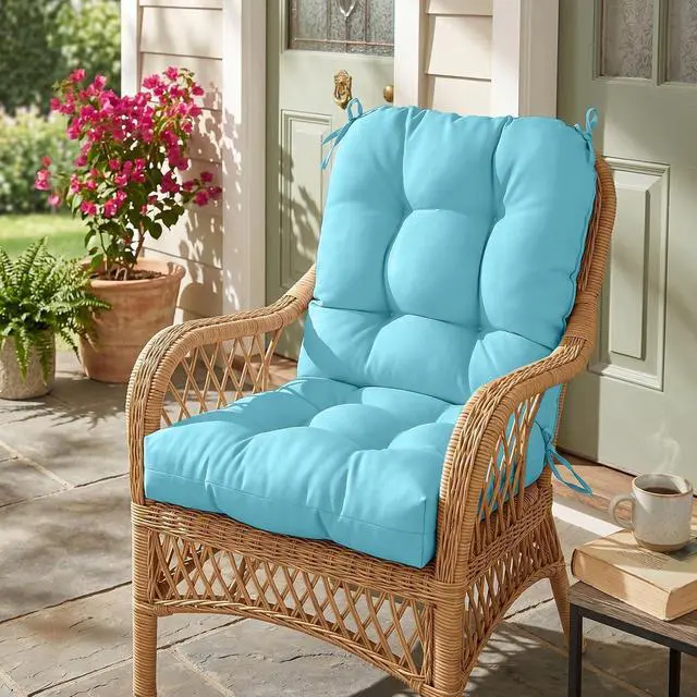 Alt view image 7 of 7 - Tufted Outdoor/Indoor Seat/Back Chair Cushions, 2 Pack, 42'' x 21'', Aqua Blue