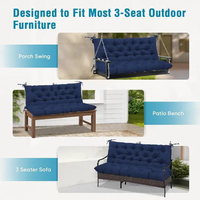 Alt view image 6 of 7 - Outdoor Porch Swing Cushion, 2-3 Seater Patio Bench Seat Cushion for Outdoor Furniture, 59"x43" (Dark Blue)
