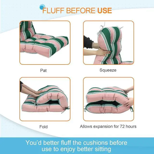 Alt view image 6 of 7 - Tufted Outdoor/Indoor Seat/Back Chair Cushions, 2 Pack, 42'' x 21'', Rosewood Stripe