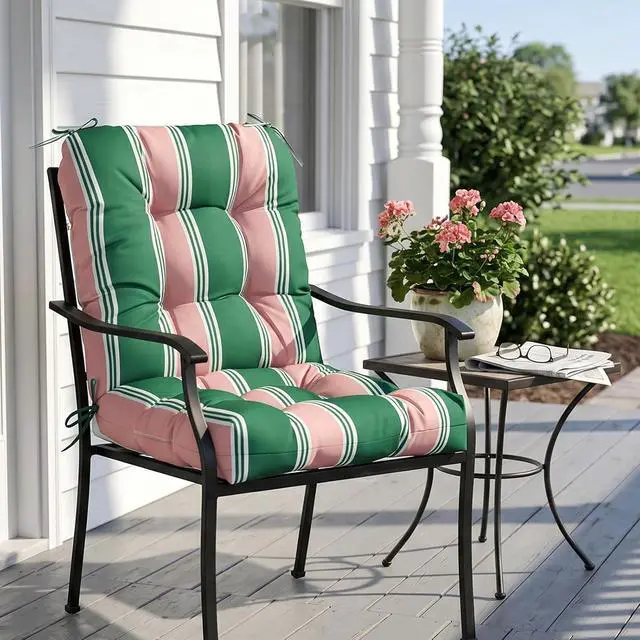 Alt view image 7 of 7 - Tufted Outdoor/Indoor Seat/Back Chair Cushions, 2 Pack, 42'' x 21'', Rosewood Stripe