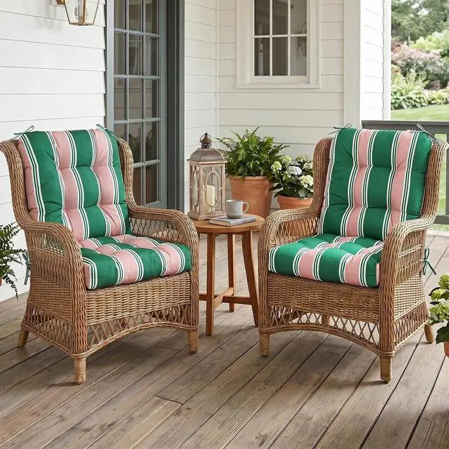 Alt view image 5 of 7 - Tufted Outdoor/Indoor Seat/Back Chair Cushions, 2 Pack, 42'' x 21'', Rosewood Stripe