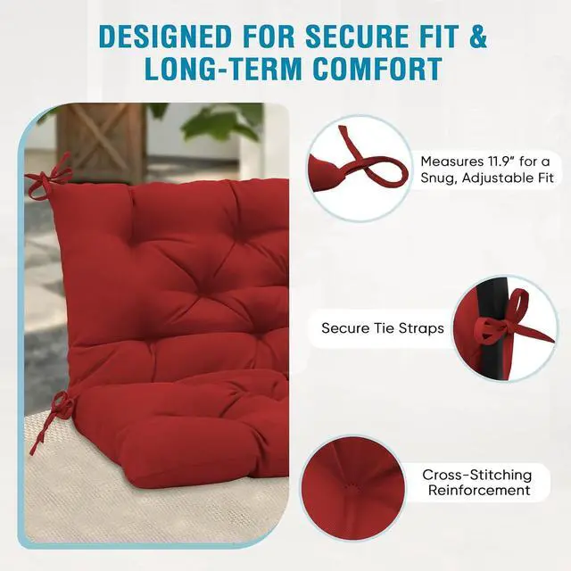 Alt view image 4 of 7 - Outdoor Porch Swing Cushion, 2-3 Seater Patio Bench Seat Cushion for Outdoor Furniture, 59"x43" (Red)
