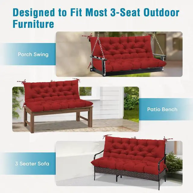 Alt view image 6 of 7 - Outdoor Porch Swing Cushion, 2-3 Seater Patio Bench Seat Cushion for Outdoor Furniture, 59"x43" (Red)
