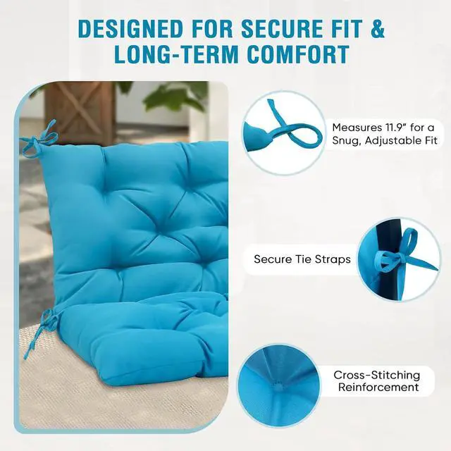 Alt view image 3 of 7 - Outdoor Porch Swing Cushion, 2-3 Seater Patio Bench Seat Cushion for Outdoor Furniture, 59"x43" (Blue)