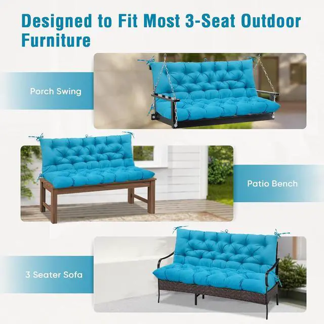 Alt view image 6 of 7 - Outdoor Porch Swing Cushion, 2-3 Seater Patio Bench Seat Cushion for Outdoor Furniture, 59"x43" (Blue)