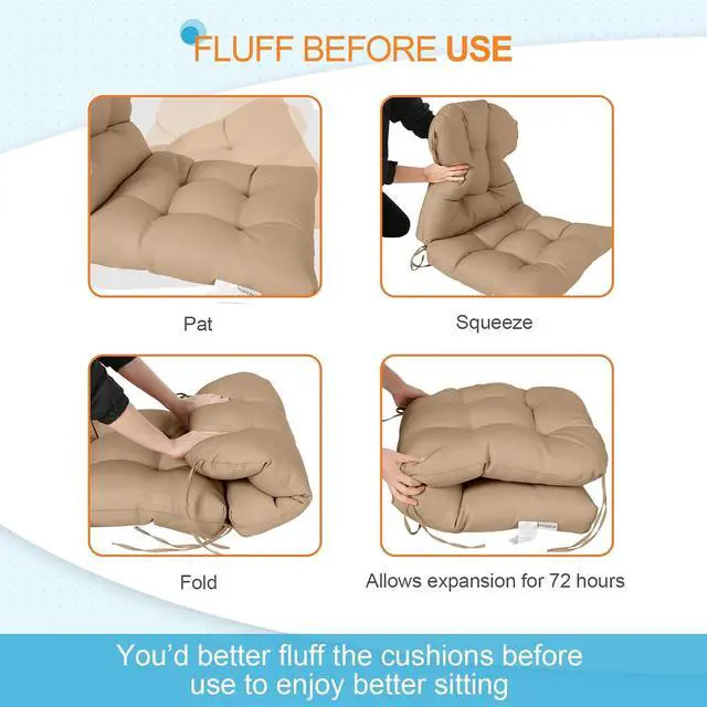 Alt view image 6 of 7 - Tufted Outdoor/Indoor Seat/Back Chair Cushions, 2 Pack, 42'' x 21'', Khaki