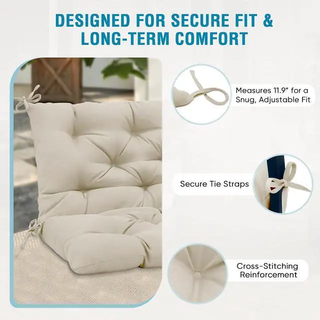 Alt view image 4 of 7 - Outdoor Porch Swing Cushion, 2-3 Seater Patio Bench Seat Cushion for Outdoor Furniture, 59"x43" (Beige)