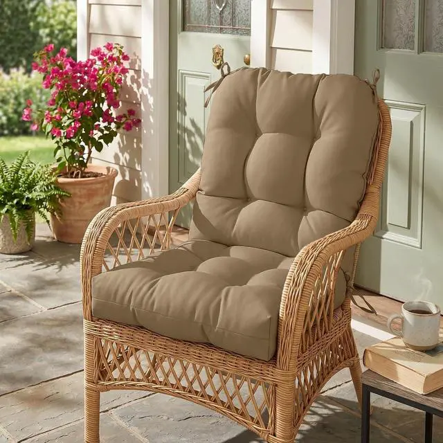 Alt view image 7 of 7 - Tufted Outdoor/Indoor Seat/Back Chair Cushions, 2 Pack, 42'' x 21'', Khaki