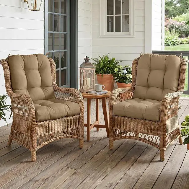 Alt view image 5 of 7 - Tufted Outdoor/Indoor Seat/Back Chair Cushions, 2 Pack, 42'' x 21'', Khaki
