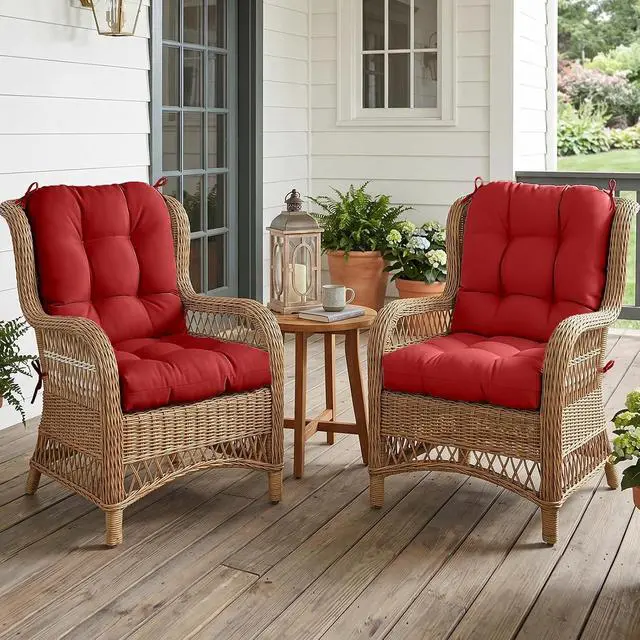 Alt view image 5 of 7 - Tufted Outdoor/Indoor Seat/Back Chair Cushions, 2 Pack, 42'' x 21'', Red