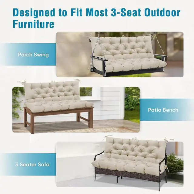 Alt view image 6 of 7 - Outdoor Porch Swing Cushion, 2-3 Seater Patio Bench Seat Cushion for Outdoor Furniture, 59"x43" (Beige)