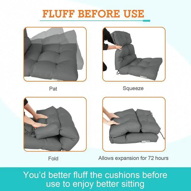 Alt view image 6 of 7 - Tufted Outdoor/Indoor High Back Patio Chair Cushions, 2 Pack, 46'' x 22'', Gray
