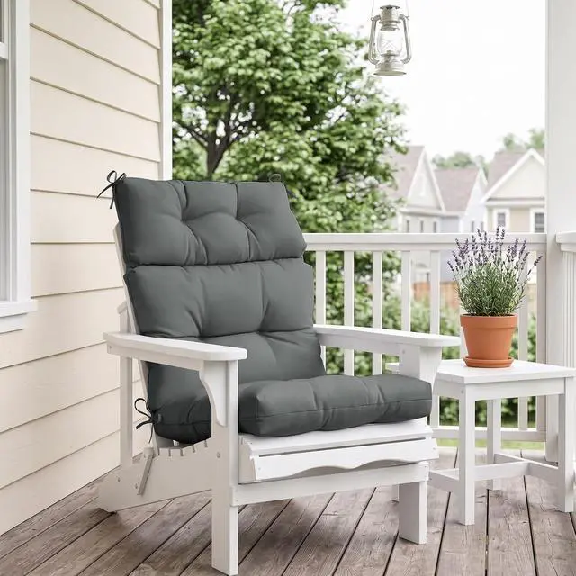 Alt view image 7 of 7 - Tufted Outdoor/Indoor High Back Patio Chair Cushions, 2 Pack, 46'' x 22'', Gray
