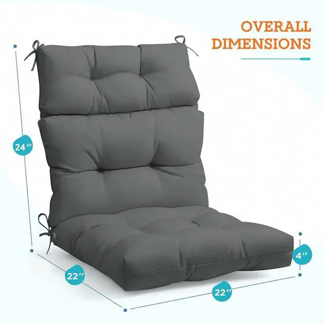 Alt view image 5 of 7 - Tufted Outdoor/Indoor High Back Patio Chair Cushions, 2 Pack, 46'' x 22'', Gray