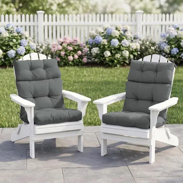 Alt view image 4 of 7 - Tufted Outdoor/Indoor High Back Patio Chair Cushions, 2 Pack, 46'' x 22'', Gray