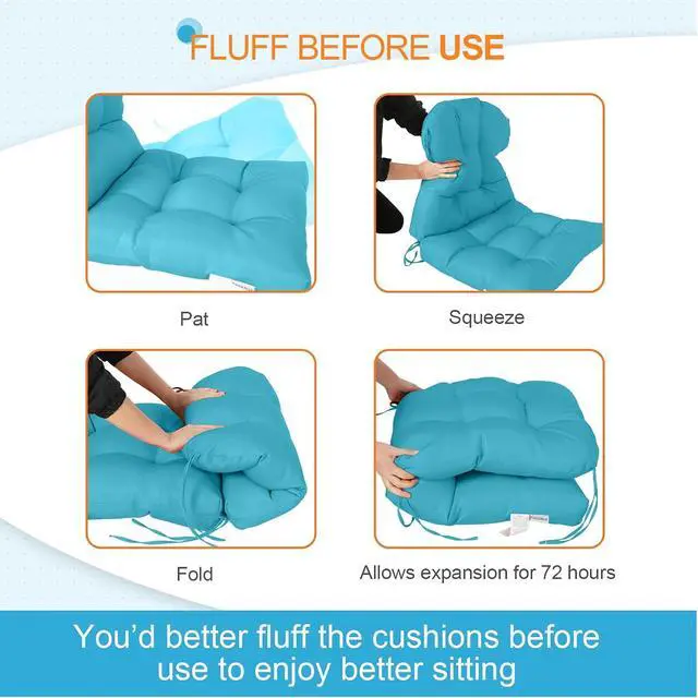 Alt view image 6 of 7 - Tufted Outdoor/Indoor Seat/Back Chair Cushions, Set of 2, 42'' x 21'', Blue