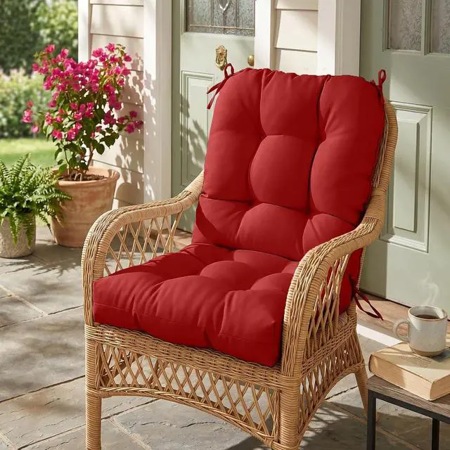 Alt view image 7 of 7 - Tufted Outdoor/Indoor Seat/Back Chair Cushions, 2 Pack, 42'' x 21'', Red
