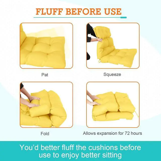 Alt view image 6 of 7 - Tufted Outdoor/Indoor High Back Patio Chair Cushions, 2 Pack, 46'' x 22'', Yellow