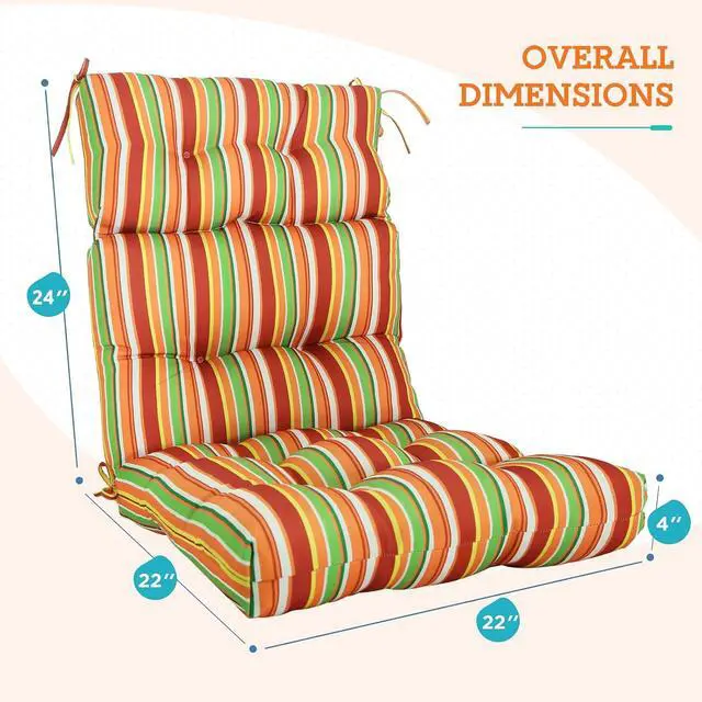 Alt view image 3 of 7 - Tufted Outdoor/Indoor High Back Patio Chair Cushions, 2 Pack, 46'' x 22'', Rainbow