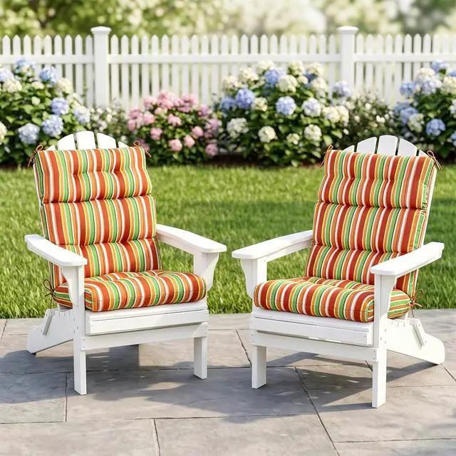 Alt view image 5 of 7 - Tufted Outdoor/Indoor High Back Patio Chair Cushions, 2 Pack, 46'' x 22'', Rainbow