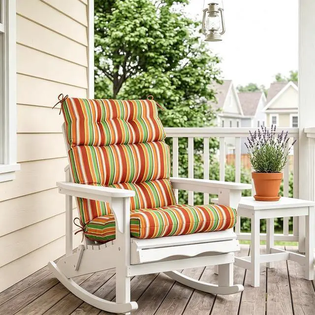 Alt view image 7 of 7 - Tufted Outdoor/Indoor High Back Patio Chair Cushions, 2 Pack, 46'' x 22'', Rainbow