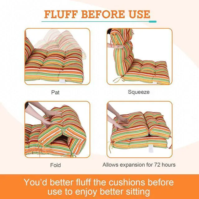 Alt view image 6 of 7 - Tufted Outdoor/Indoor High Back Patio Chair Cushions, 2 Pack, 46'' x 22'', Rainbow