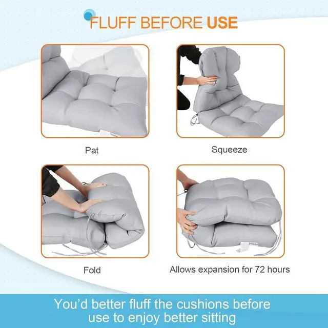 Alt view image 6 of 7 - Tufted Outdoor/Indoor Seat/Back Chair Cushions, 2 Pack, 42'' x 21'', Light Gray